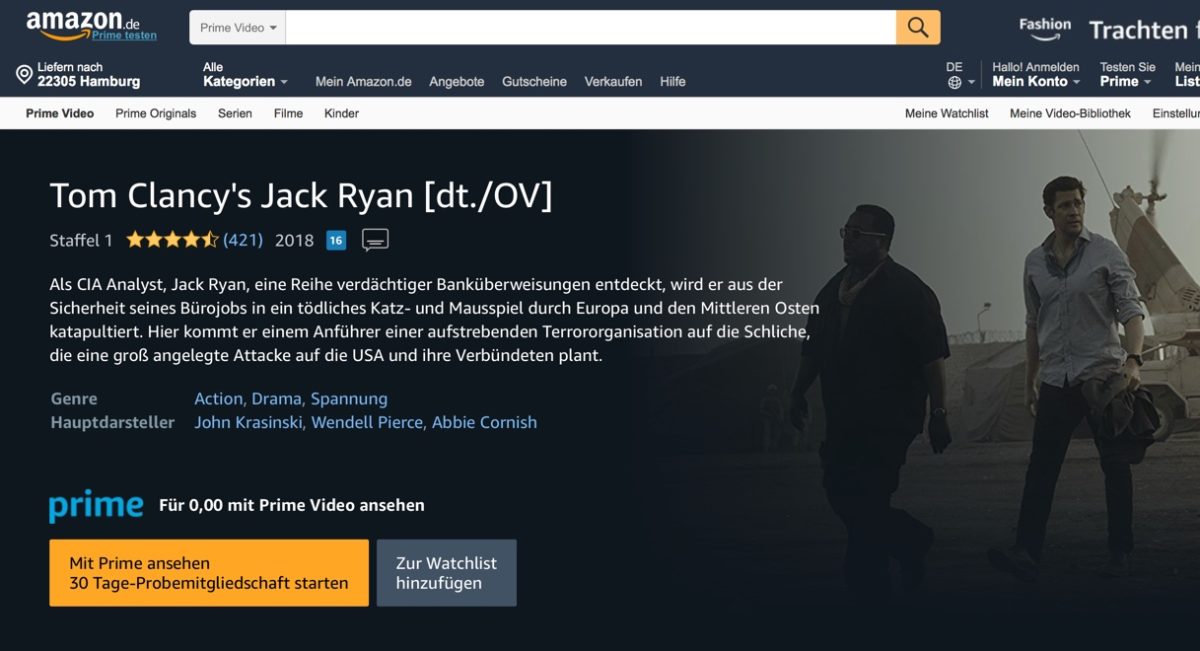 jack ryan serie amazon kostenlos testen